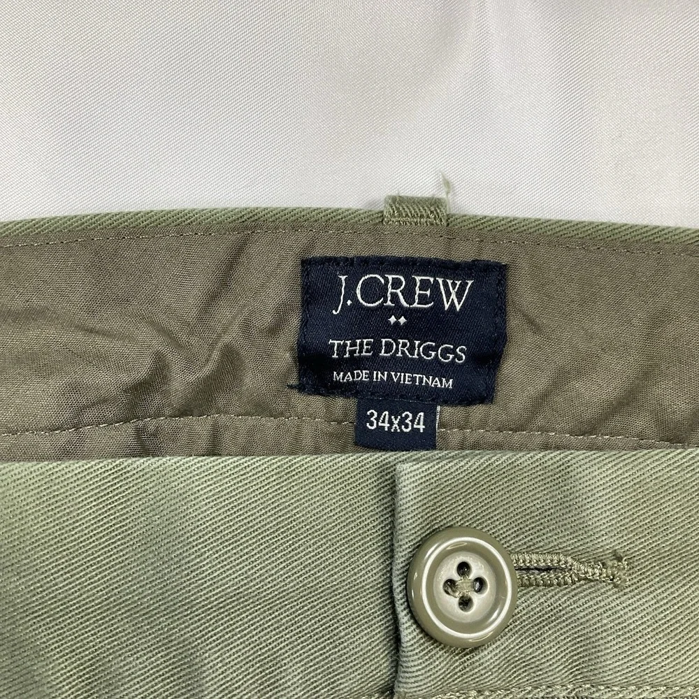 J Crew The Driggs Chino Pants Mens 34X34 Green Slim Tapered Flat Front Casual 23